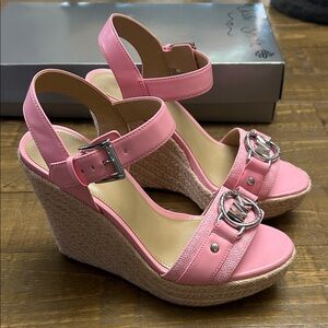 Michael Kors Pink Wedge Sandals with Silver Buckle